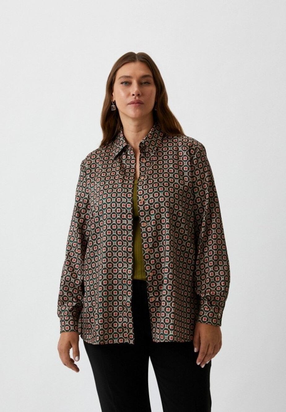NWT Marina Rinaldi Falda Geometric Print Blouse Buttons Plus sz 22 Luxury Preppy